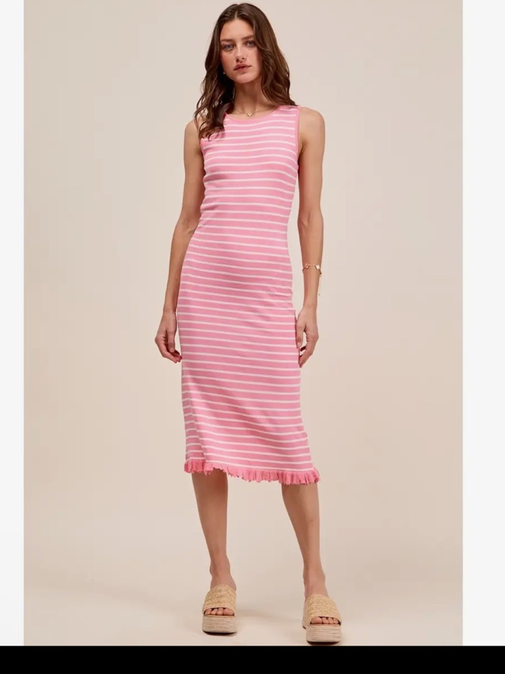 530. So Me Striped Sleeveless Knit Midi Dress | Pink & White Sweater Dress